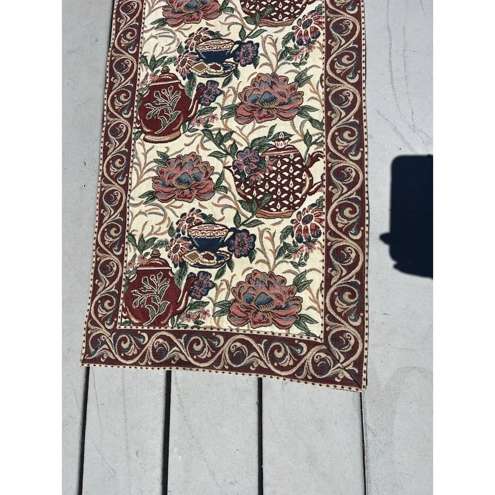 Vintage Renaissance Woven Art Tapestry Tea Time Teapot Runner NY 68